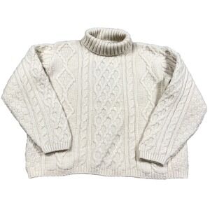 Callan Country Sweater Women Medium Cream Heavy Wool Cable Knit Fishermen VTG